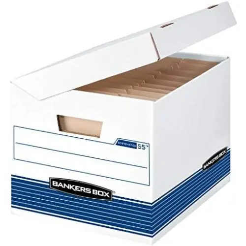 Bankers Boxes SYSTEMATIC Medium-Duty Storage Boxes, FastFold, Attached Flip-Top Lid, Letter/Legal, Case of 12 (0005502)