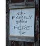 Vintage look FAMILY GATHERS HERE wheatstalks new calligraphy weathered wood sign with burlap hanger antique style old time font Vintage look FAMILY GATHERS HERE wheatstalks new calligraphy weathered wood sign with burlap hanger antique style old time font