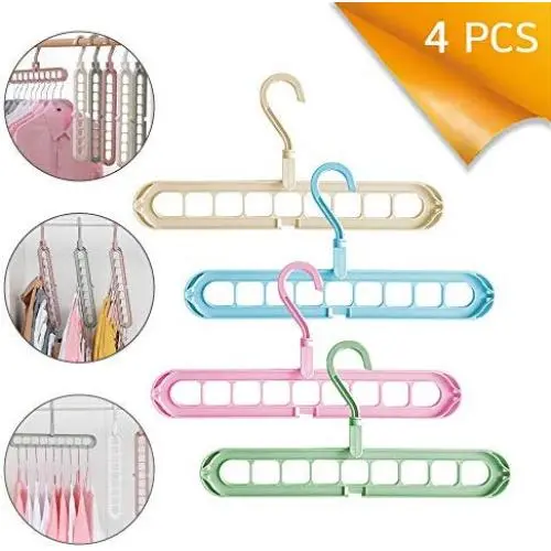 Clothes Hangers Plastic Space Saving 9 Hole Magic Multifuctional Folding Closet Organizer Holder Clothing Skirt Dress Coat Pants Storage 4 Pack