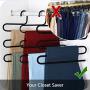 Space Saving Hanger, Multifunctional Stainless Steel Clothes Hangers Organizer and Black Pants Hangers Closet Space Saver Storage for Pants Jeans(4 Pack)