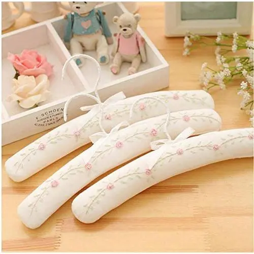 White Khaki Cotton Fabric Padded Clothes Hanger for Kids Children, Cute Pretty Flower Coat Hanger for Girl 10 Pcs Random Color