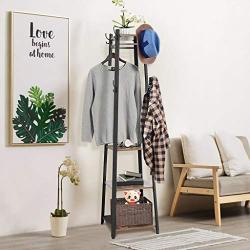 Rusilay Simple Retro Style Floor Coat Rack Bedroom Hanger,Industrial Coat Rack Entryway Clothes Laundry Coat Stand with 8 Hooks 3 Shelves,70.9 X 17.7 X 17.7 Inches