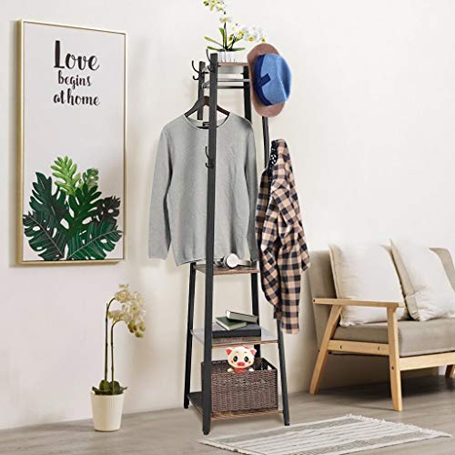 JKRED Industrial Style Coat Rack with 3-Tier Storage Shelves, Multipurpose Hanger for Entryway, Clothes Laundry Coat Stand with 8 Hooks, 70.9 inches