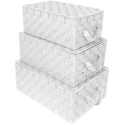 Sorbus Storage Boxes Woven Basket Bin Container Tote Cube Organizer Set Stackable Storage Basket Woven Strap Shelf Organizer Built-in Carry Handles (Woven Lid Baskets - White)