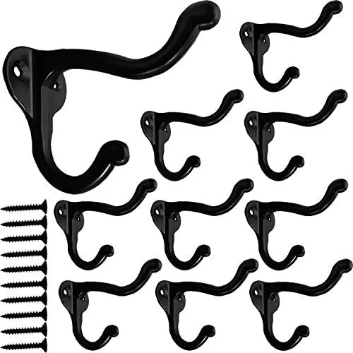 Black Coat Hooks for Wall, 10Pcs Wall Hooks Hardware Heavy Duty Hooks for Hanging Coats Double Hooks No Rust Hooks Wall Mounted with Screws for Key, Towel, Bags, Cup, Hat Black Coat Hooks for Wall, 10Pcs Wall Hooks Hardware Heavy Duty Hooks for Hanging Coats Double Hooks No Rust Hooks Wall Mounted with Screws for Key, Towel, Bags, Cup, Hat