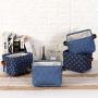 Hinwo 4L Mini Size Nursery Storage Bin Basket Collapsible Square Denim Fabric Storage Boxes Container Organizer with PU Leather Handles for Shelves & Desks, Set of 4, 7.9 x 6.3 x 5.5 inches