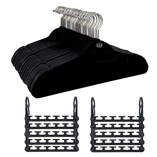 Wonder Hanger Max Velvet Hanger Combo, 10 Hanging Closet Organizers w/ 50 Velvet Hangers - Black