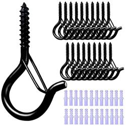 DINGEE 20 Pack Q-Hanger Screw Hooks for Outdoor String Lights,Safety Buckle Design,Black Ceiling Hooks for Plants Outdoor,Wind Chimes,Christmas Lights, Garage,Party Light