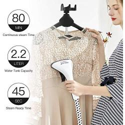 Cirago LS-609C Professional Heavy Duty Hanging Clothes Steamer,2.2 L(74OZ) 80min of Continuous, 2 Level Steam Adjustment, with Fabric Brush/Garment Hanger/Anti-scalding, 2.2L, White/Black