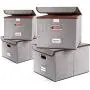 Prandom File Organizer Boxes - Set of 4 Collapsible Decorative Linen Filing Storage Hanging File Folders with Lids Office Cabinet Letter Size (15x12.2x10.75 inch)