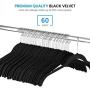 Premium Velvet Shirt Hangers - 60 Pack - Non Slip Clothes Hangers, Ultra Slim Hangers Gain 50% Closet Space, 360° Swivel Hook, Felt Hangers for Tops, Dress Shirts, Blouses, Strappy Dresses, Delicates