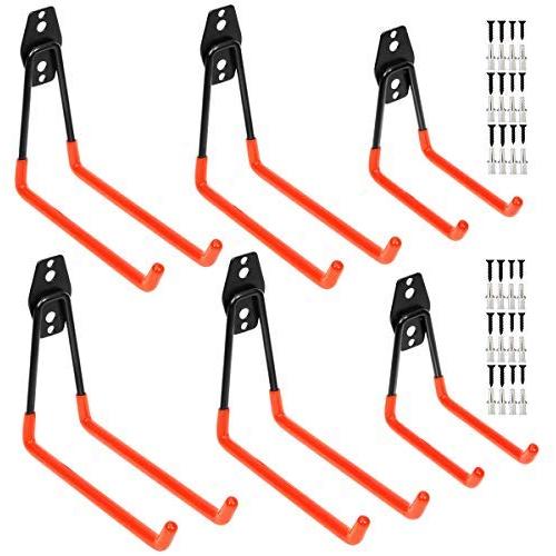 Heavy Duty Garage Storage Utility Double Hooks,Extended Wall Mount Tool Holder Organizer for Ladders,Bike,Chair (4 Pack 7.5" + 2 Pack 5.1" Hook)