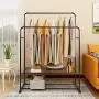 JURMENT Clothes Garment Rack Metal Heavy Duty Double Rail Organizer 2 Hanging Rods Installed Multi-Purpose Portable Entryway Shelving,Bronze