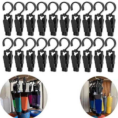 VintageBee 20 PCS Super Strong Plastic Home Travel Swivel Hanging Laundry Hooks Clip - 4.3 Inches (Black)