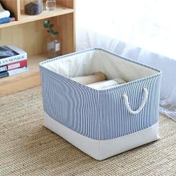 TheWarmHome Basket with Lids Storage Basket Dog Toy Basket Closet Basket Fabric Storage Basket Decorative Basket Rectangular Storage Bin Gift Basket Shoe Basket(Blue Strip,18.9L×15W×11.8H inch)