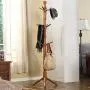 Cxjff Floor Standing Coat Rack Clothes Hat Stand Hanger 9 Hooks European Style Solid Wood, 50x50x179CM (Color : Coffee)