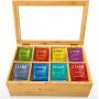 Woodcha Natural Bamboo Tea Boxes Storage Organizer- 8 Compartments Tea Bag Holder with Clear Glass Lid- Natural Wooden Finish Tea Storage Organizer
