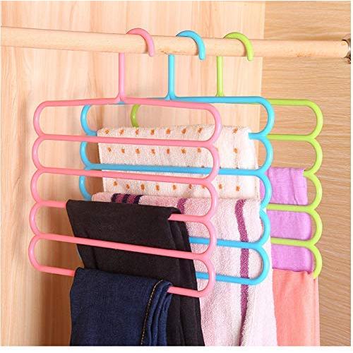 10pcs Random Color 5 Layers Non-Slip Multifunctional Clothes Hangers Pants Storage Hangers Cloth Rack Multilayer Storage Scarf Tie Rack Hanger