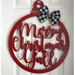 Merry Christmas Yall Ornament Door Hanger - Merry Christmas Door Sign - Country Christmas Holiday Door Hanger - Red Ornament Door Hanger