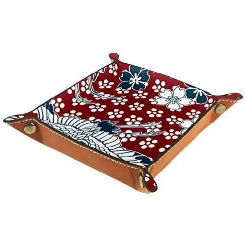 Japanese Sakura Flower Chinese Bird Crane Leather Tray Dice Boxes Bedside Tray Key Watches and Candy Holder Sundries Entryway Tray,20.5x20.5cm Japanese Sakura Flower Chinese Bird Crane Leather Tray Dice Boxes Bedside Tray Key Watches and Candy Holder Sundries Entryway Tray,20.5x20.5cm