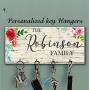 Personalized Decorative Floral key holder for wall Storage Hook key Organizer wall Great housewarming gifts Dog leash rack Christmas gifts for new homeowner Apartment warming gift Multi key hanger