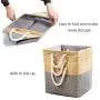 Prandom Large Foldable Cube Storage Baskets Bins 13x13 inch [3-Pack] Fabric Linen Collapsible Storage Bins Cubes Drawer with Cotton Handles Organizer for Shelf Toy Nursery Closet Bedroom(Gray/Beige)…