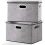 Seckon Large Foldable Storage Bin with Lid [2-Pack] Linen Fabric Decorative Storage Boxes Organizer Containers Basket Cube with Handles Divider for Bedroom Closet Office Living Room