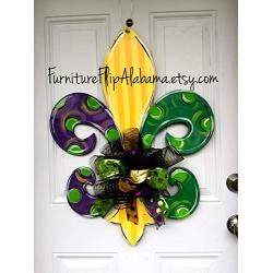 Mardi Gras wreath,fleur de lis door hanger