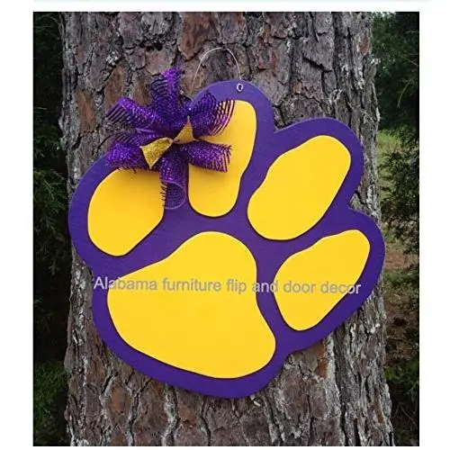 3D LSU pawprint football door hanger wreath geaux tigers door decorations 3D LSU pawprint football door hanger wreath geaux tigers door decorations