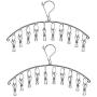 Z ZICOME 2 Pack Stainless Steel Laundry Drying Rack Clothes Hanger with 10 Clips for Socks, Baby Clothes, Cloth Diapers, Bras, Towel, Underwear, Hat, Scarf, Pants, Gloves