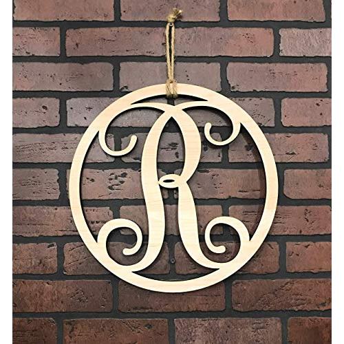 Monogram Door Hanger | Vine Letter R | Unpainted Natural Wood Finish | Great for Year Round Door Decor