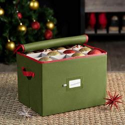 Ornament Storage Boxes with Zippered Closure 4-Inch - Protect & Keeps Safe Up to 36 Holiday Ornaments & Xmas Decorations Accessories, Durable Non-Woven Ornament Storage Container & Two Handles (Green)