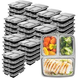 Meal Prep Containers 3 Compartment 45 Pack - Food Prep Containers Bento Boxes Bpa-Free Food Storage Containers with Lids - Lunch Containers Food Containers Reusable Meal Prep Containers by Prep Naturals