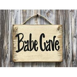 BABE CAVE, Man Cave, She Shed Sign, Cream Antique White Wood with twine hanger, 6X8 Reclaimed Wall HUMOR FUNNY Sign