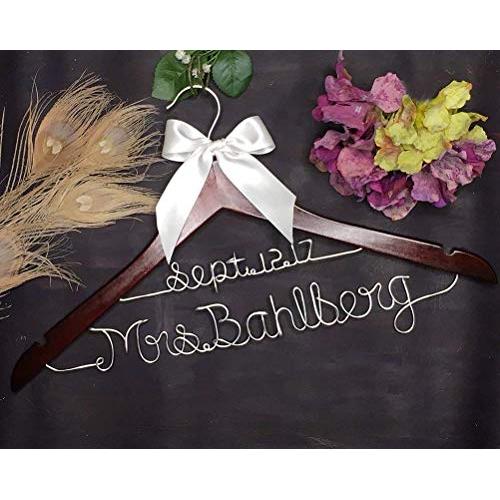 Personalized Wedding Hanger with Name and Date, Wood and Wire Hangers for Brides