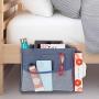 mDesign Bedside Hanging Storage Organizer Caddy Pocket - 5 Pockets, Elastic Side Straps for Tissue Boxes - Heavy Weight Cotton Canvas, Metal Wire Hanger - Denim Blue/Satin