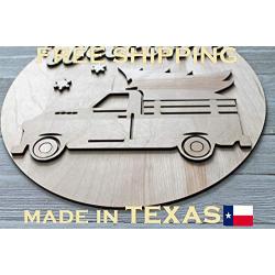 Unfinished Wood Crafts Cutout Vintage Truck Welcome Sign Kit Door Hanger w/Tree