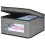 mDesign Soft Stackable Fabric Closet Storage Organizer Holder Bin with Clear Window, Attached Lid - for Home Office, Den, Hallway, Entryway - Textured Print - Medium, 4 Pack - Gray/Black