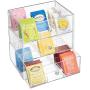 mDesign Plastic Kitchen Pantry, Cabinet, Countertop Organizer Storage Station with 3 Drawers for Coffee, Tea, Sugar Packets, Sweeteners, Creamers, Drink Pods, Packets - 27 Sections - Clear