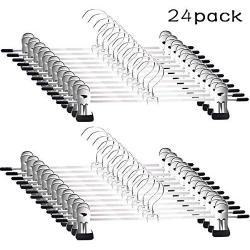 Pants Hangers - Skirt Hangers 24 Pack Skirt Metal Pants Hangers Chrome Skirt Hangers with Non-slip Adjustable Clips Space Saving Pants Hanger for All Kinds of Clothes Pants