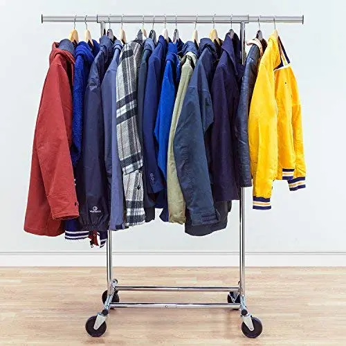 Tatkraft Darren Heavy Duty Adjustable Clothes Rack 100Kg, 220Lb Clothes Rack on Wheels, Easy to Set Up, Chromed Steel