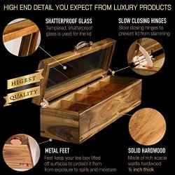 Mijenko Wooden Tea Boxes Organizer - Rose Gold, Luxury Tea Organizer for Tea Bags, Loose Leaf Tea Storage and Display. Tea Bag Organizer Tea Chest with Glass Lid, Soft Close Hinges, and Steel Dividers