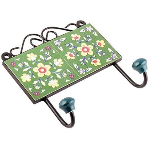 Indianshelf Handmade 1 Artistic Vintage Green Ceramic Tiny Flower Wall Hooks Holders/Removable Wall Hooks