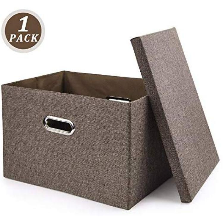 Internet's Best Collapsible File Storage Organizer Box with Lid - Decorative Linen Hanging Filing & Storage Office Box - LetterLegal - Strong Durable