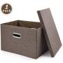 File Storage Box, Collapsible Decorative Linen Filing & Storage, Portable Office Document Organizer | Letter/Legal (Brown, 1 Pack)