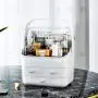 Haturi Makeup Organizer Box, Cosmetics Storage Display Holder with Drawers, Portable Handle, Fully Open Waterproof Dustproof Lid, Great for Bathroom, Dresser, Countertop