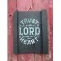 Vintage look TRUST IN THE LORD WITH ALL THINE HEART Chalk Couture style old time font jute hanger antique style primitive style. weathered wood sign