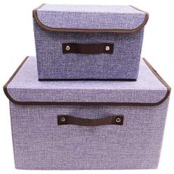 Foldable Storage Bins Storage Cubes Boxes with Lids and Handles Linen Fabric Durable Basket Containers Organizerfor Home, Office, Nursery, Closet, Bedroom, Set of [2-Size]