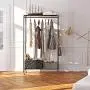 VIPEK 2 Tiers Wire Garment Rack Clothes Rack Portable Clothes Wardrobe Compact Wardrobe Storage Rack Organizer Hanger Bar Metal Clothing Shoe Rack with PP Wheels Side Hooks