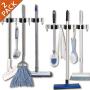 MIAOKE 2PCS Broom Mop Holder, Wall Mount Mop Hook, Stainless Steel Wall Mounted Storage Organizer Heavy Duty Tools Hanger with 3 Racks 4 Hooks for Kitchen Bathroom Garage Closet Office and Garden